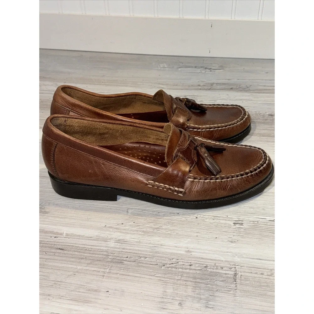 Bass Bennett Mens Sz 10 Shoes Brown Leather Slip On Casual Tassel Penny Loafers